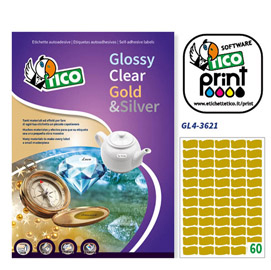 Etichetta adesiva gl4 ovale oro satinata 100fg a4 36x21mm (60et/fg) tico