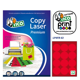 Etichetta adesiva lp4f rosso fluo 70fg a4 tonda Ø63,5mm (12et/fg) tico