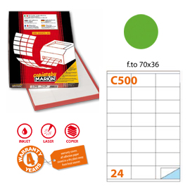 Etichetta adesiva c/500 verde fluo 100fg a4 70x36mm (24et/fg) markin