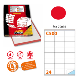 Etichetta adesiva c/500 rosso fluo 100fg a4 70x36mm (24et/fg) markin