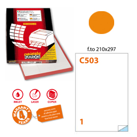 Etichetta adesiva c/503 arancio fluo 100fg a4 210x297mm (1et/fg) markin