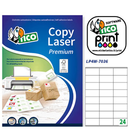 Etichetta adesiva lp4w bianca 100fg a4 70x36mm (24et/fg) laser tico
