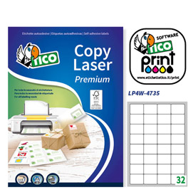 Etichetta adesiva lp4w bianca 100fg a4 47,5x35mm (32et/fg) laser tico