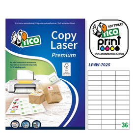Etichetta adesiva lp4w bianca 100fg a4 70x25mm (36et/fg) laser tico