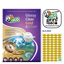 Etichetta adesiva gl4 ovale oro satinata 100fg a4 36x20mm (60et/fg) tico