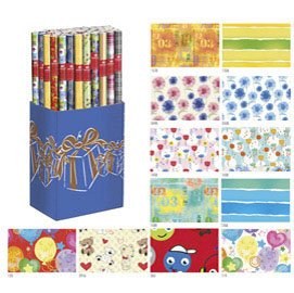 Espositore 50 rotoli carta regalo in fantasie assortite 2mt x 70cm sadoch