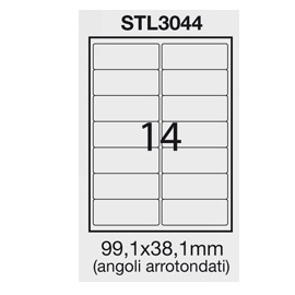 Etichetta adesiva bianca 100fg a4 99,1x38,1mm (14et/fg) angoli tondi starline