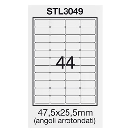 Etichetta adesiva bianca 100fg a4 47,5x25,5mm (44et/fg) angoli tondi starline