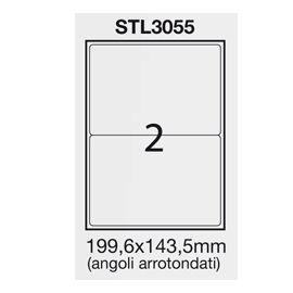 Etichetta adesiva bianca 100fg a4 199,6x143,5mm (2et/fg) angoli tondi starline