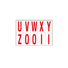 Foglio con 10 lettere autoadesive da u a z rosso/bianco 70x124mm