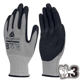 Guanti antitaglio venicut b07 - maglia econocut - palmo in nitrile - taglia 08 - grigio - deltaplus - pack 3 paia