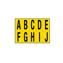 Lettera adesiva da a a j - pvc - 56 x 99 mm - 10 et/fg - 1 foglio - nero/giallo