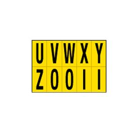 Lettera adesiva da u a z - pvc - 56 x 99 mm - 10 et/fg - 1 foglio - nero/giallo
