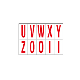 Lettera adesiva da u a z - pvc - 56 x 99 mm - 10 et/fg - 1 foglio - rosso/bianco
