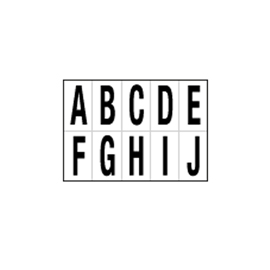 Lettera adesiva da a a j - pvc - 56 x 99 mm - 10 et/fg - 1 foglio - nero/bianco