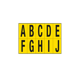 Lettera adesiva da a a j - pvc - 70 x 124 mm - 10 et/fg - 1 foglio - nero/giallo