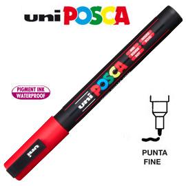 Marcatore uni posca pc3m p.fine 0,9-1,3mm rosso uni mitsubishi