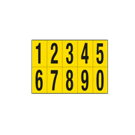Numero adesivo da 0 a 9 - pvc - 70 x 124 mm - 10 et/fg - 1 foglio - nero/giallo