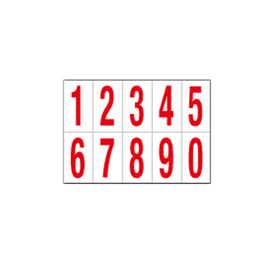 Numero adesivo da 0 a 9 - pvc - 70 x 124 mm - 10 et/fg - 1 foglio - rosso/bianco