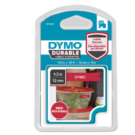 Nastro dymo tipo d1 durable (12mmx3mt) bianco/rosso 1978366