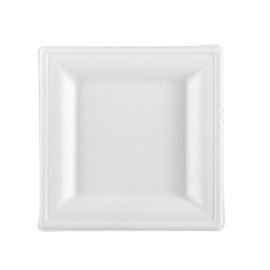 Piatto quadrato monouso - 16 x 16 cm - canna da zucchero - bianco - signor bio - conf. 50 pezzi