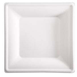 Piatto quadrato monouso - 26 x 26 cm - canna da zucchero - bianco - signor bio - conf. 50 pezzi