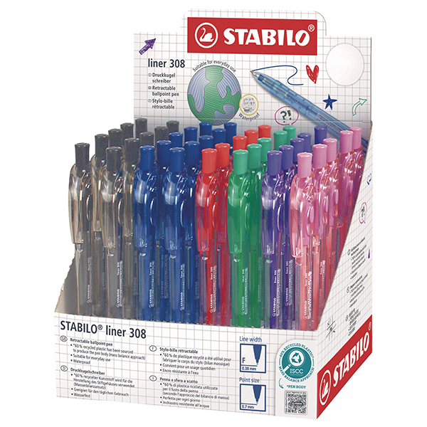Penna a sfera liner 308 - punta f - colori assortiti - stabilo - expo 40 pezzi