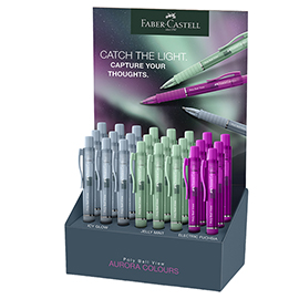 Penna a sfera poly ball view aurora - fusto colori assortiti - faber-castell - expo da 24 pezzi