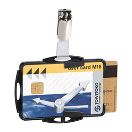 Portabadge con clip - 2 tessere inseribili - 5,4 x 8,7 cm - nero - durable