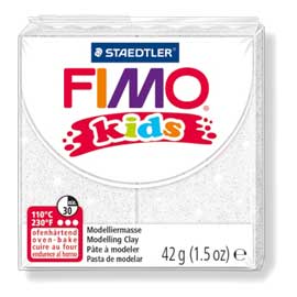 Pasta polimerica fimo kids 42gr bianco glitter 052