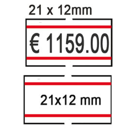 Pack 10 rotoli 1000 etich. 21x12mm bianco perm. Con righe rosse printex