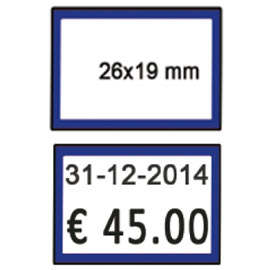 Pack 10 rotoli 600 etich. 26x19mm bianco remov. Cornice blu printex