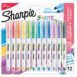 Pennarello s-note - punta scalpello - colori assortiti - sharpie - astuccio 12 pezzi