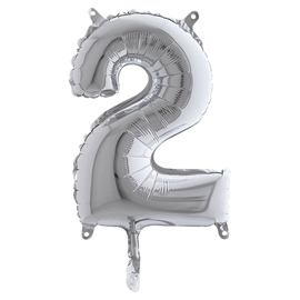 Palloncino - numero 2 - h 36 cm - mylar - argento - big party