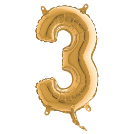 Palloncino - numero 3 - h 36 cm - mylar - oro - big party