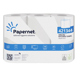 Rotolo asciugatutto professionale - 2 veli - 23 cm x 38,71 m - 158 strappi - bianco - papernet - pacco 3 rotoli