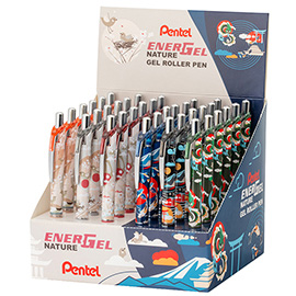 Roller energel nature - punta 0,7 mm - inchiostro nero - fusto fantasie assortite - pentel - expo 36 pezzi