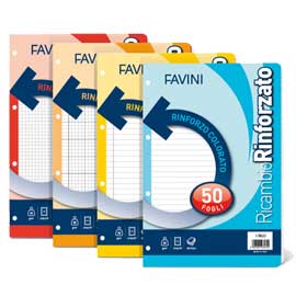 Ricambi forati a4 80gr 50fg 1rigo c/margine rinforzo colorato favini