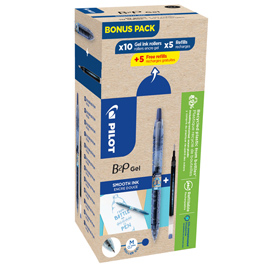 Roller gel b2p ecoball - punta 0,7 mm - 10 refill b2p inclusi - blu - pilot - conf. 20 pezzi