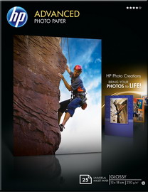 Risma 25 fg carta fotografica hp advanced lucida 250gr 13x18cm senza bordi