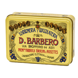 Scrigno regalo - con praline miste - 150 gr - metallo - giallo - barbero