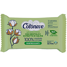 Salvietta intima rinfrescante - cotone biodegradabile - cotoneve - conf. 12 pezzi
