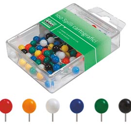 Scatola 100 spilli cartografici a sfera blu art.266