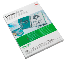 Scatola 100 pouches 2x125mic 228x303mm a4+ pre-forata organise gbc
