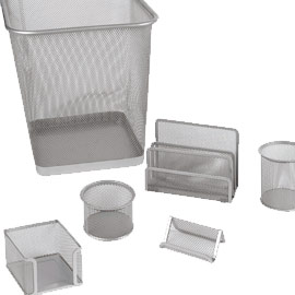 Set scrivania 6 accessori in rete metallica argento 1426 lebez