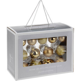 Set 26 sfere vetro 10 x 50 mm, 8 x 56 mm, 8 x 65 mm color oro koopman
