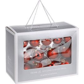 Set 26 sfere vetro 10 x 50 mm, 8 x 56 mm, 8 x 65 mm color rosso koopman