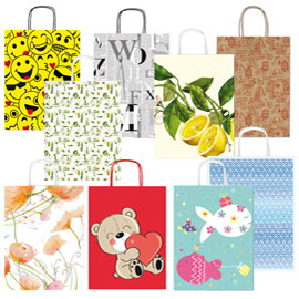 Shopper carta kraft c/manici in carta ritorta 36x41x12cm fantasie ass. Sadoch