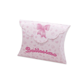 Scatolina portaconfetti - battesimo baby - carta - 10 x 8 x 3 cm - rosa - big party - conf.25 pezzi