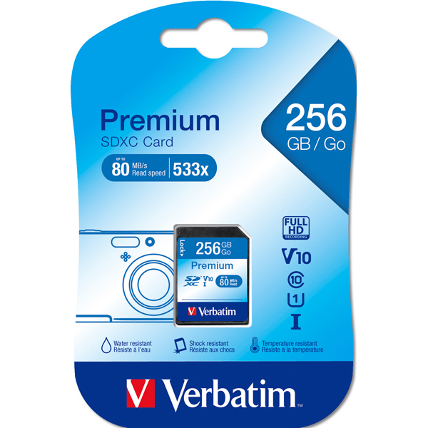 Secure digital card premium sdxc class 10/uhs-1 256gb